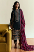 ZARA SHAH JAHAN - 3PC DHANAK EMBROIDERED SHIRT WITH TWILL PRINTED SHAWL AND EMBROIDERED TROUSER - Hml2314