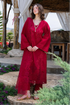 GARNET - 3PC LAWN CHIKANKAARI EMBROIDERED SHIRT WITH KHADDI NET EMBROIDERED DUPATTA AND TROUSER - HML2997