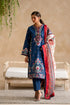 ETHNC - 3PC DHANAK EMBROIDERED SHIRT WITH TWILL PRINTED SHAWL AND TROUSER - HML2396