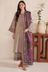 GARNET - 3PC DHANAK EMBROIDERED SHIRT WITH TWILL PRINTED SHAWL AND TROUSER - HML2431