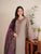 GARNET - 3PC DHANAK EMBROIDERED SHIRT WITH TWILL PRINTED SHAWL AND TROUSER - HML2431